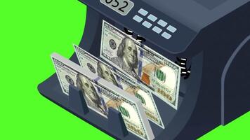 a money machine counting hundred notes on a green background video
