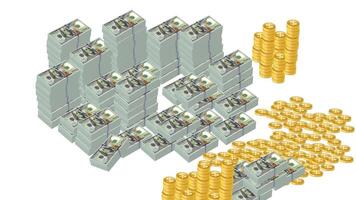 a pile of money and stacks of gold coins video