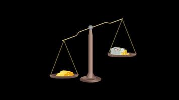 beam balance scale with gold coins and a house video