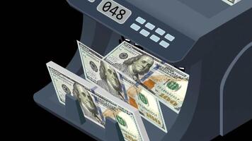 a money counting machine with stacks of dollar bills alpha channel video