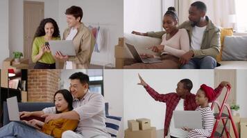 A diverse group of individuals gathers in a cozy environment, engaging with laptops and technology. They collaborate on projects, sharing ideas and enjoying each other's company. video
