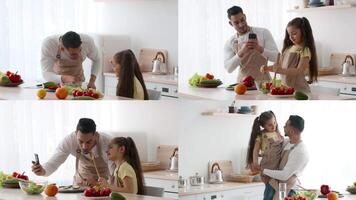 A father and daughter enjoy playful interactions in their bright kitchen. Together, they prepare fresh vegetables, share laughter, and create lasting memories in a cozy home environment. video