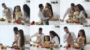 A diverse family enjoys their time in the kitchen, preparing meals and sharing laughs. They showcase cooperation and love while engaging in cooking activities throughout the day. video