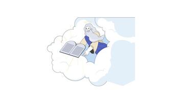 God reaching from clouds with stone tablets 2D bible character animation. Heavenly divine figure handing down ten commandments animated person cartoon 4K isolated on white transparent video