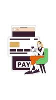 Woman making online payment on smartphone 2D vertical animation. Mobile transaction. Ecommerce app pay. Casual user animated character cartoon flat concept metaphor 4K isolated on white video