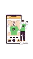 Young korean man taking selfie with mobile camera 2D vertical animation. Social media habit. Self expression. Photo posing animated character cartoon flat concept metaphor 4K isolated on white video