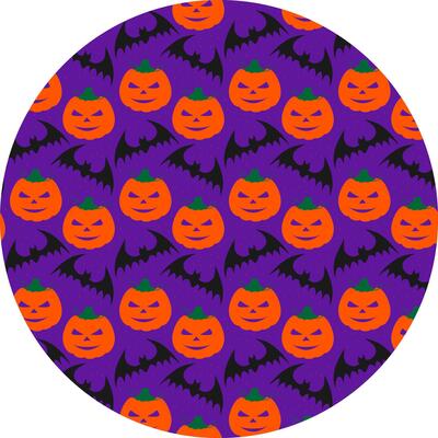 Freehand Halloween Pumpkin and flittermouse silhouette Halloween Seamless Pattern on Circle Backdrop. Isolated illustration Halloween Themes Cards invites or promo banners, leaflets, label, tag