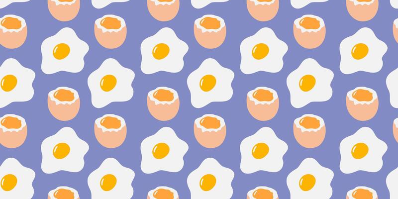lightly boiled egg and Fried Egg Seamless pattern World Egg Day Food poster promo Background idea. Isolated illustration Wrapping Thematic Recipe or Menu cards, web promo banner, leaflet, label