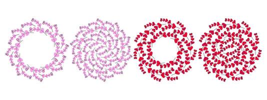 Hand drawn heart shape twigs Valentines Day Circle Frame Border and Backdrop Copy space Template Set. Isolated illustration Greeting Themes Cards, posters, leaflets, label or web promo banner vector