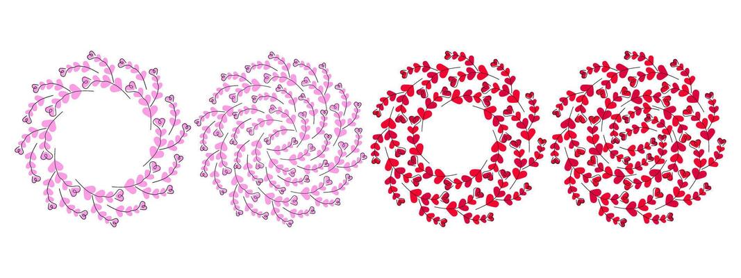 Hand drawn heart shape twigs Valentines Day Circle Frame Border and Backdrop Copy space Template Set. Isolated illustration Greeting Themes Cards, posters, leaflets, label or web promo banner