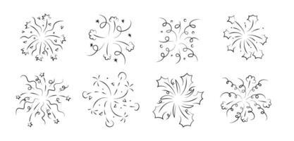 Firework to celebrate New Year line icon. Firecracker and star explosion for happy anniversary party. Birthday confetti congratulation element with boom effect. Doodle carnival burst decoration set. vector