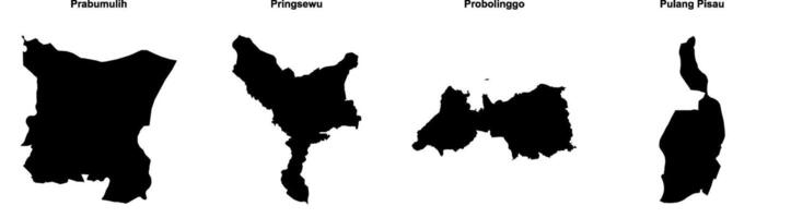 Prabumulih, Pringsewu, Probolinggo, Pulang Pisau outline maps vector