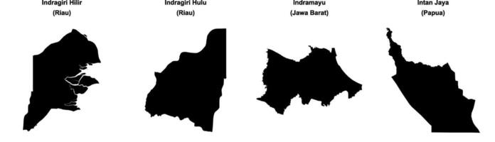 Indragiri Hilir, Indragiri Hulu, Indramayu, Intan Jaya outline maps vector