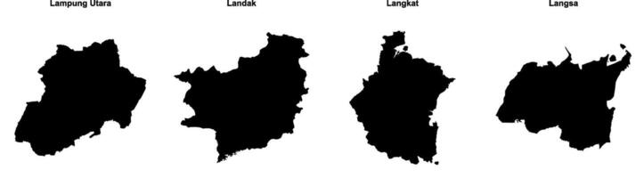 Lampung Utara, Landak, Langkat, Langsa outline maps vector