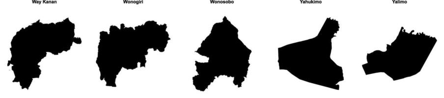 Way Kanan, Wonogiri, Wonosobo, Yahukimo, Yalimo outline maps vector