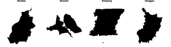 Sambas, Samosir, Sampang, Sanggau outline maps vector