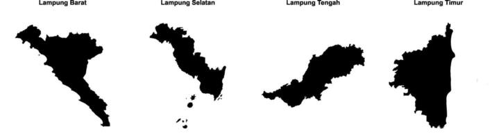 Lampung Barat, Lampung Selatan, Lampung Tengah, Lampung Timur outline maps vector