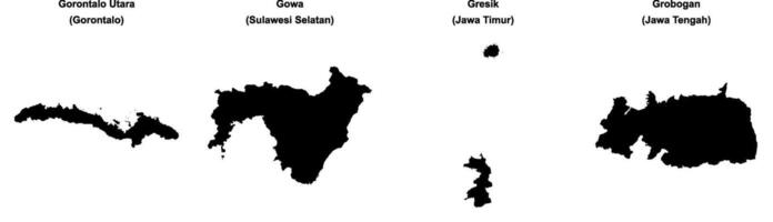Gorontalo Utara, Gowa, Gresik, Grobogan outline maps vector