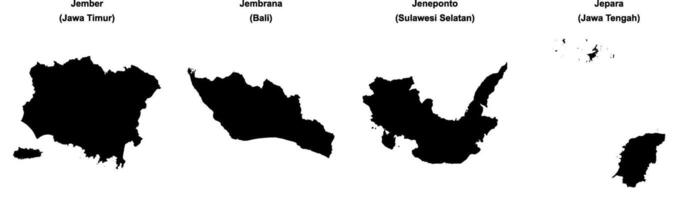 Jember, Jembrana, Jeneponto, Jepara outline maps vector