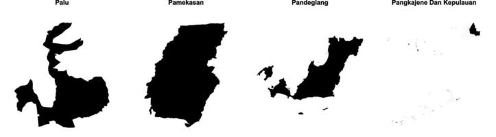 Palu, Pamekasan, Pandeglang, Pangkajene Dan Kepulauan outline maps vector