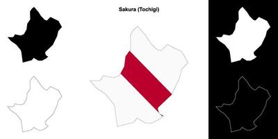 Sakura, Tochigi outline map set vector