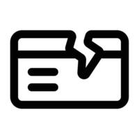 Simple Broken Credit Card outline icon. The icon can be used for websites, print templates, presentation templates, illustrations, etc vector