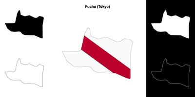 Fuchu, Tokyo outline map set vector