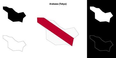 Arakawa, Tokyo outline map set vector