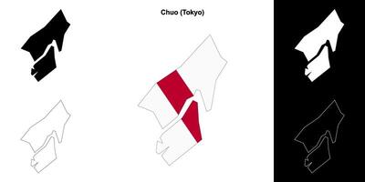 Chuo, Tokyo outline map set vector