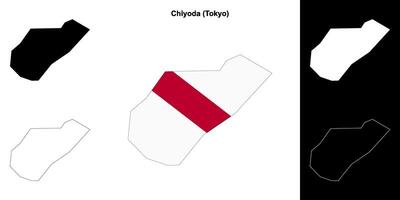 Chiyoda, Tokyo outline map set vector