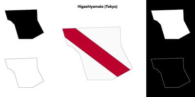 Higashiyamato, Tokyo outline map set vector