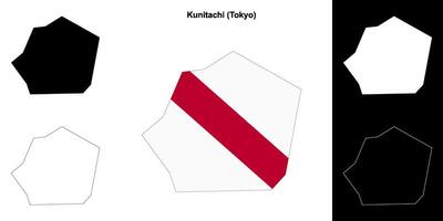 Kunitachi, Tokyo outline map set vector