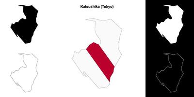 Katsushika, Tokyo outline map set vector