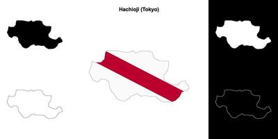 Hachioji, Tokyo outline map set vector