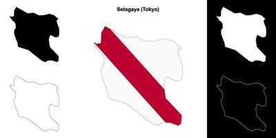 Setagaya, Tokyo outline map set vector
