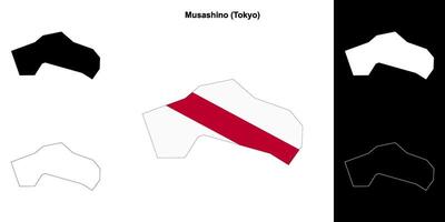 Musashino, Tokyo outline map set vector