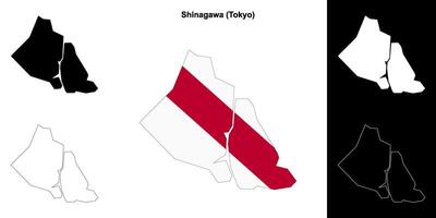 Shinagawa, Tokyo outline map set vector