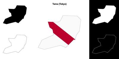 Tama, Tokyo outline map set vector