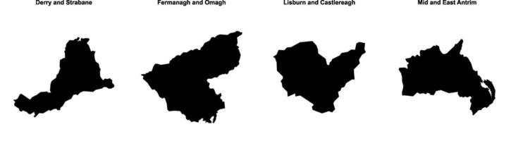Derry and Strabane, Fermanagh and Omagh, Lisburn and Castlereagh, Mid and East Antrim outline maps vector