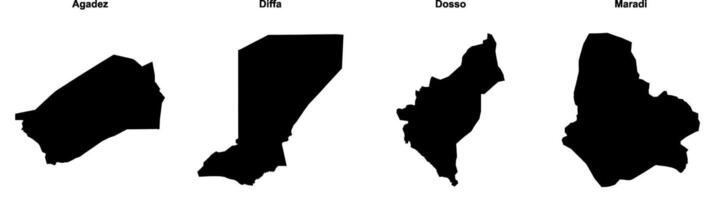 Agadez, Diffa, Dosso, Maradi outline maps vector