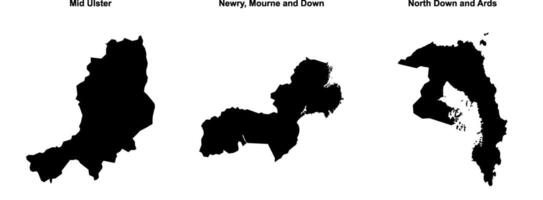 Mid Ulster, Newry, Mourne and Down, North Down and Ards outline maps vector