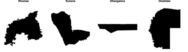 Khomas, Kunene, Ohangwena, Omaheke outline maps vector