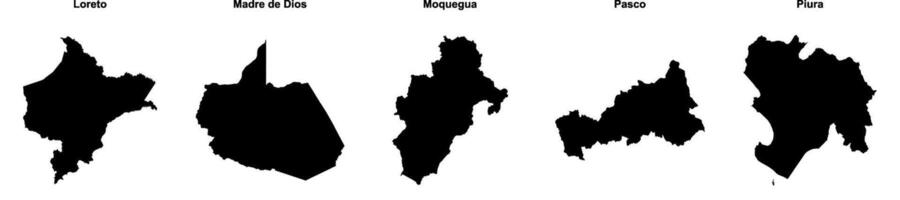 Loreto, Madre de Dios, Moquegua, Pasco, Piura outline maps vector