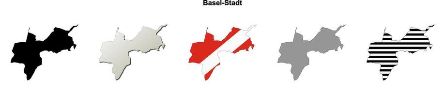 Basel-Stadt canton blank outline map set vector