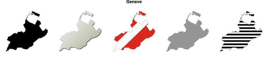 Geneve canton blank outline map set vector