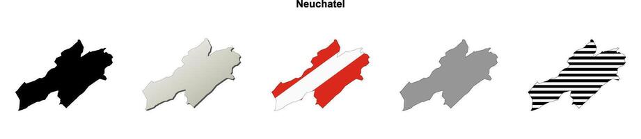 Neuchatel canton blank outline map set vector
