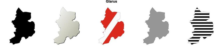 Glarus canton blank outline map set vector