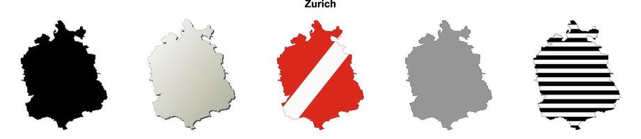 Zurich canton blank outline map set vector