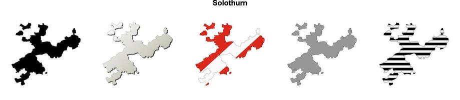 Solothurn canton blank outline map set vector