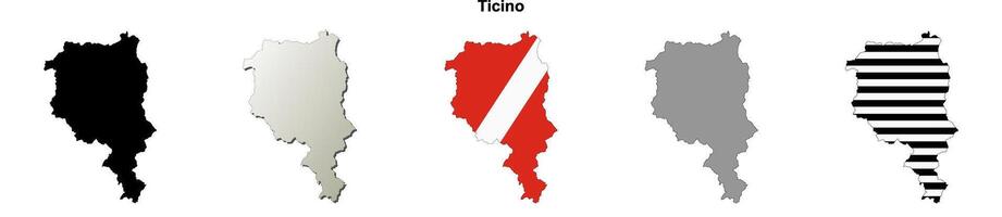Ticino canton blank outline map set vector